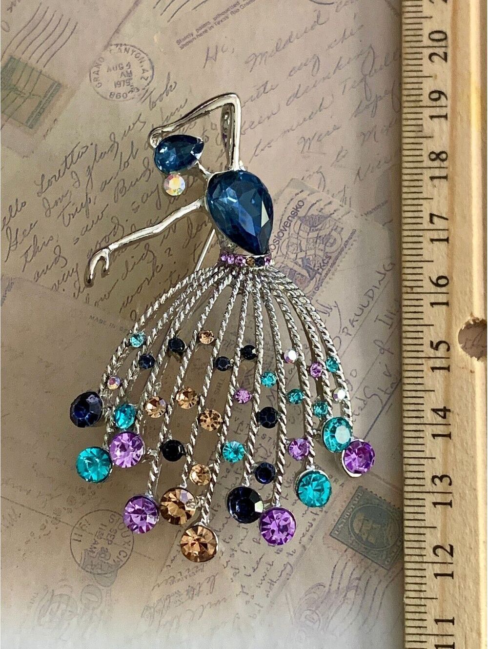 Sparkling Multicolor Rhinestone Dancing Lady Brooch Pin - Picture 3 of 3